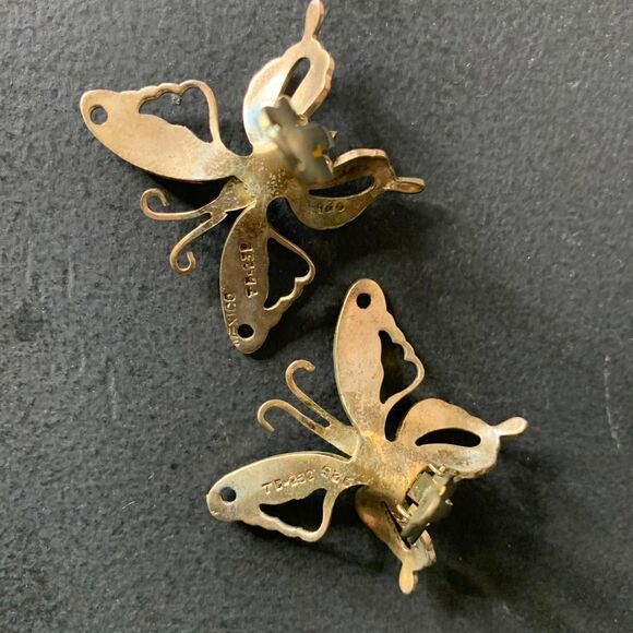 Mexico TB-232 925 Sterling etched Butterfly earrings, Vintage - Picture 4 of 5